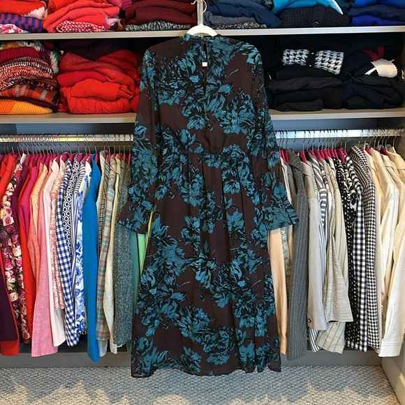 Who What Where brown and teal floral print long sleeve maxi dress size XS - Picture 3 of 3